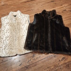 Worthington Faux Fur Vest Duo - Cream Leopard & Dark Brown Reversible